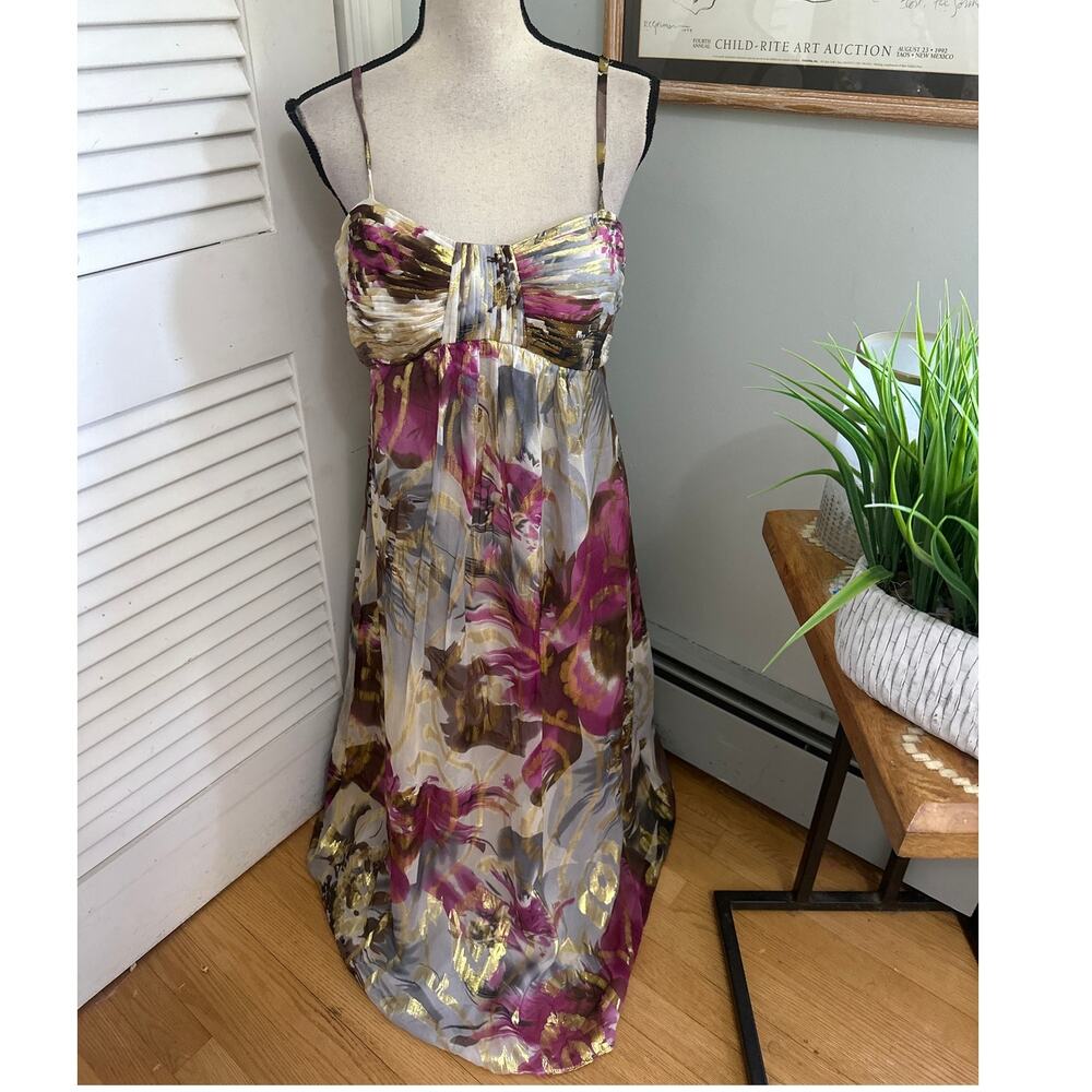 Oleg Cassini Dress 8 Purple Brown Metallic Silk Blend Maxi Y2K Indie Sleaze Glam